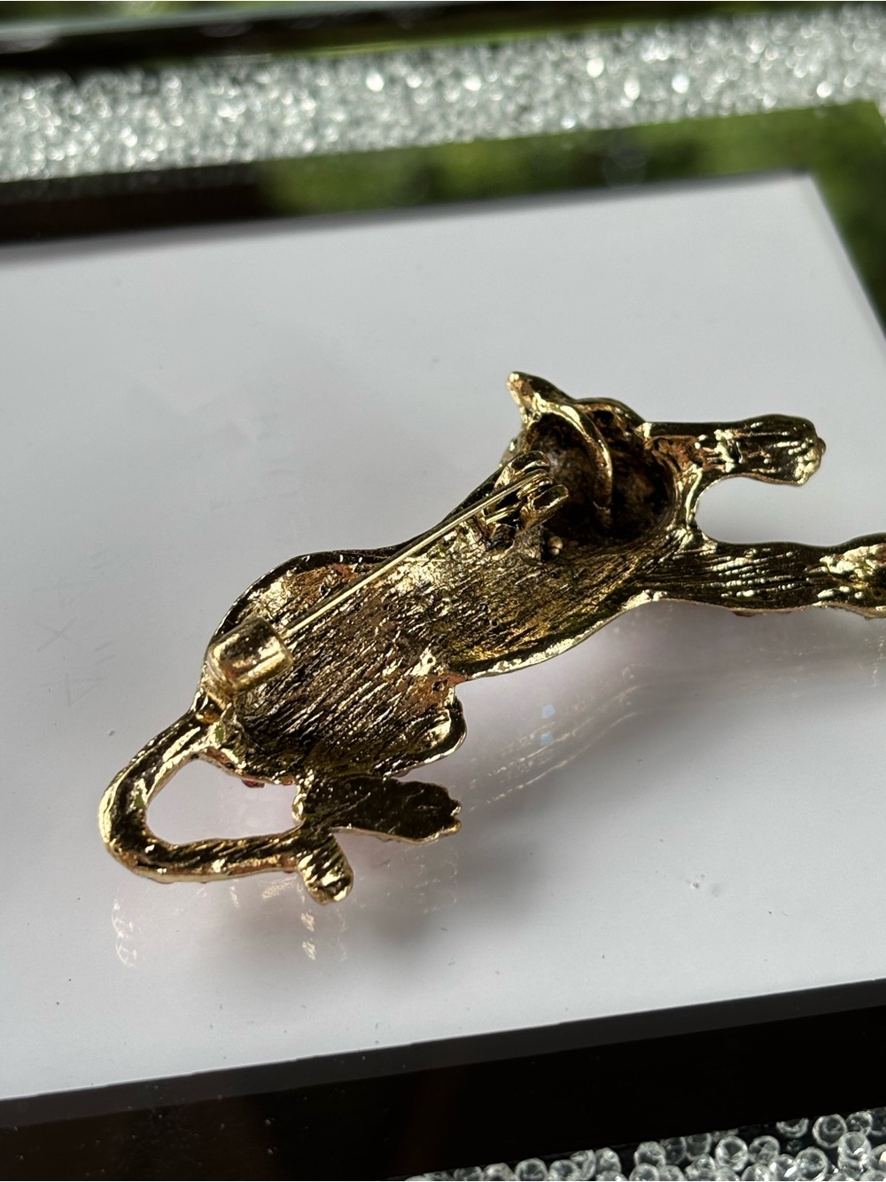 Gold-tone Leopard Pin with Red Crystal Accents - Picture 6 of 6